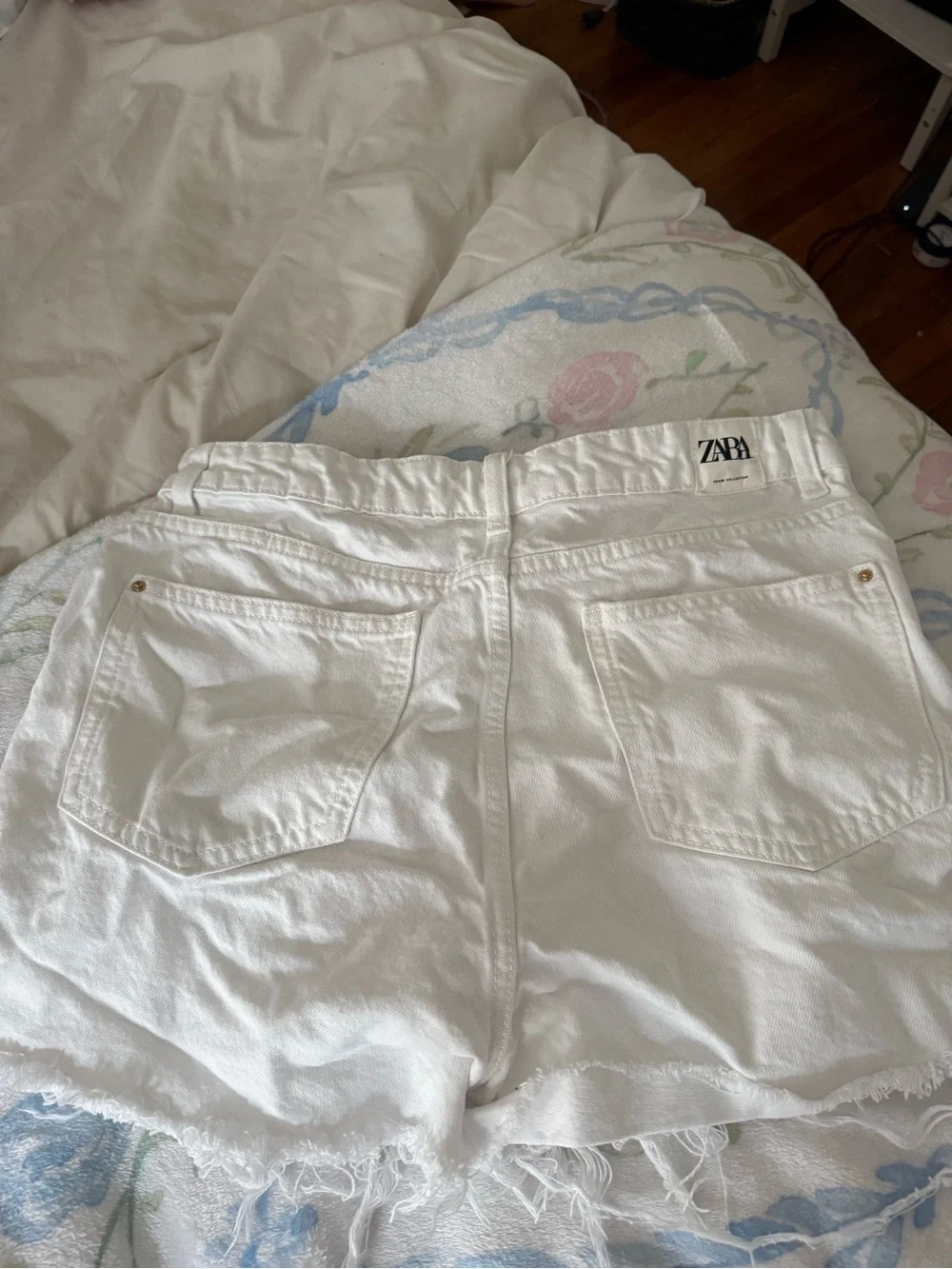 Zara White Denim Skort with Frayed Hem